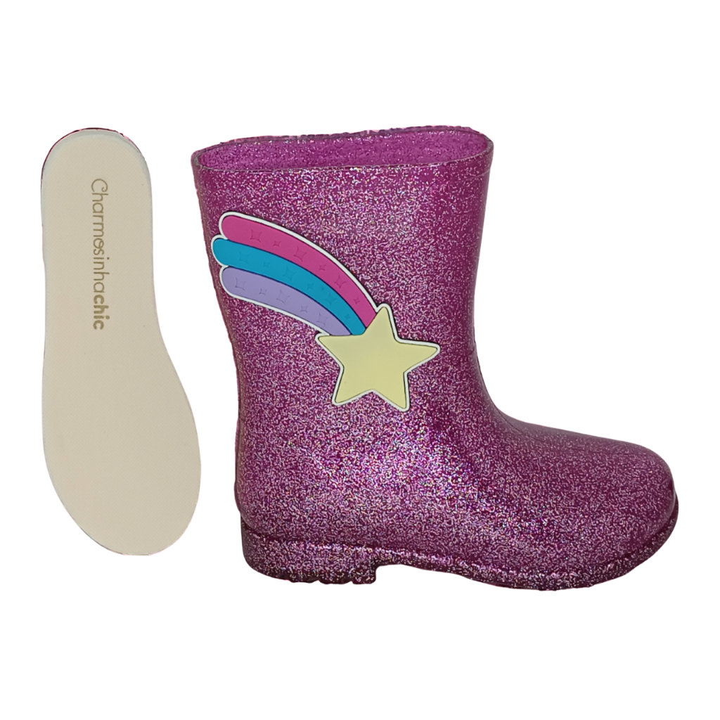 Bota Para Criança Galocha Para Menina Rosa Glitter Charmosinha Bota Confortável Feminina  Infantil