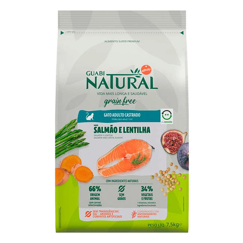 Ração Guabi Natural Grain Free Gatos Castrados Salmão e Lentilha 7,5kg