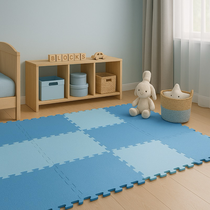 Kit 10 Tapete Tatame Eva Bebê Tons de Azul Premium 50x50CM 1CM