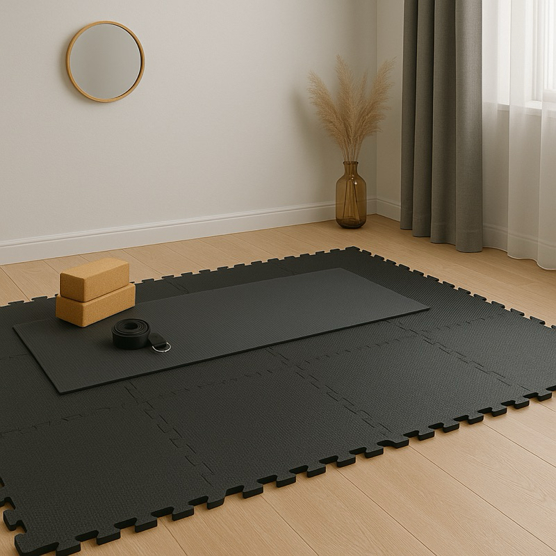 Kit 10 Tapete Tatame Eva Premium Academia Crossfit Yoga Artes Marciais Preto 50x50CM 1CM