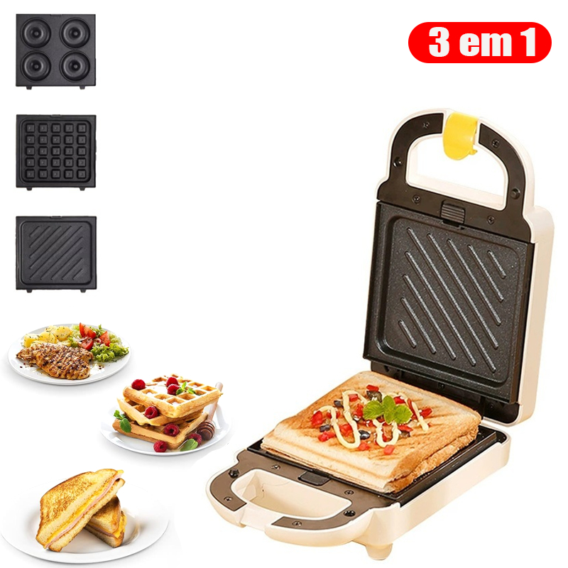 3 em 1 elétrica non-stick waffles & sanduíches/donuts 650w portátil portátil removível grill-M9