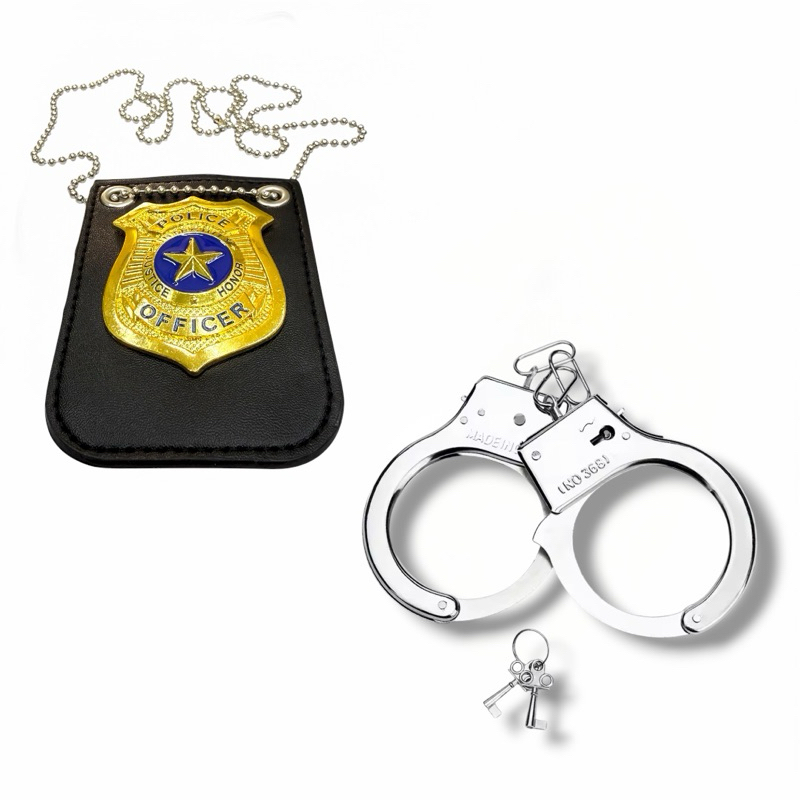 Kit Policial Fantasia Distintivo + Algema De Metal Luxo