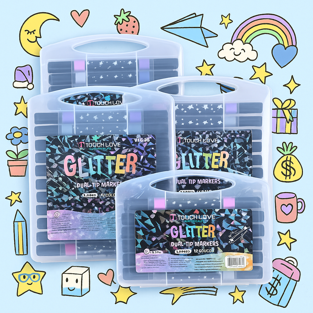 Marcador metálico 12/24/36/48/60 caneta de glitter de cabeça dupla marcador de cabeça dupla brilhante