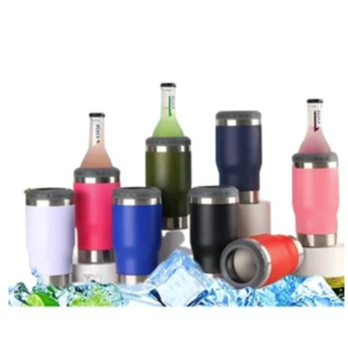 Copo Térmico Inox 5 em 1 Porta Lata Long Neck 420ml com Abridor - Parede Dupla, Vácuo, Bebida Gelada