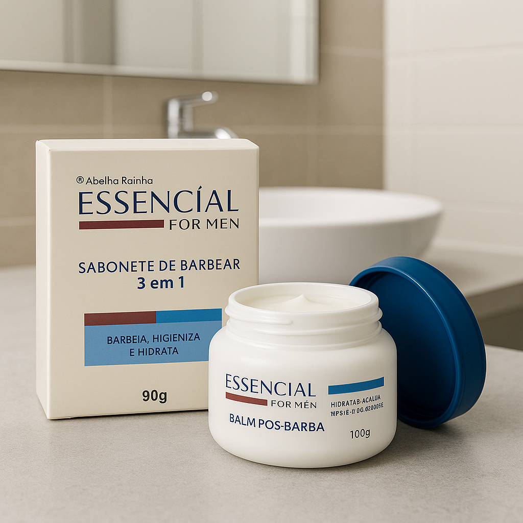 Kit Essencial For Men Sabonete de Barbear 3 em 1 E Balm Pós-Barba Abelha Rainha