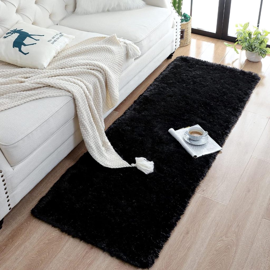 Tapete Passadeira Peludo 2,00 X 0,60Mt Preto Antiderrapante