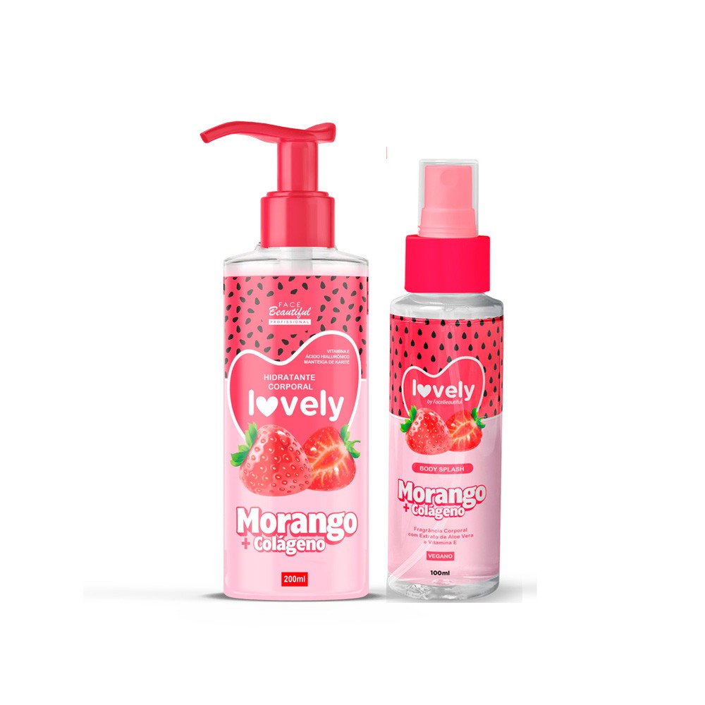 Kit Perfuma Hidratante Corporal e Body Splash Fruta Lovely Face Beautiful