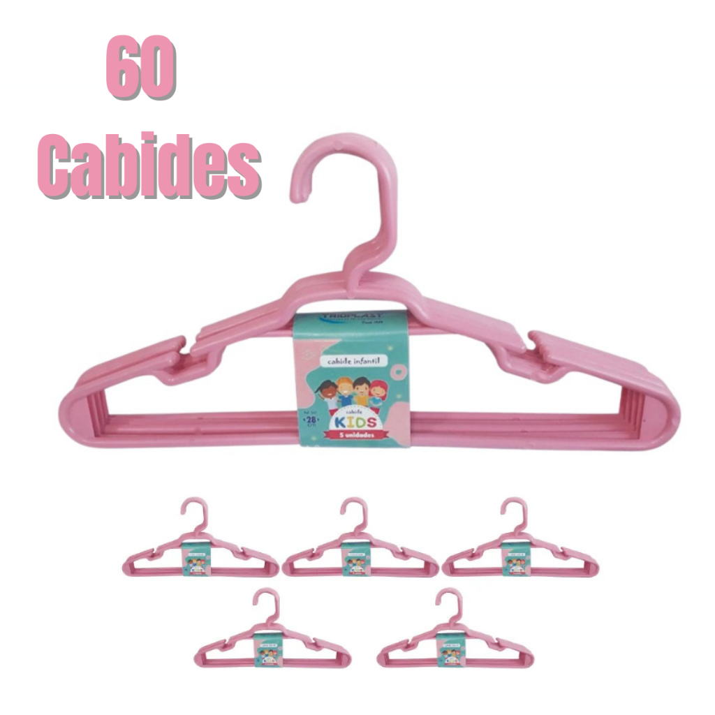 Kit 60 Cabides Infantil Plástico Resistente Rosa
