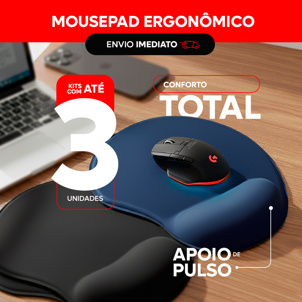 Mouse pad ergonômico em gel e tecido 22 x 19 cm Maior conforto Previne lesões
