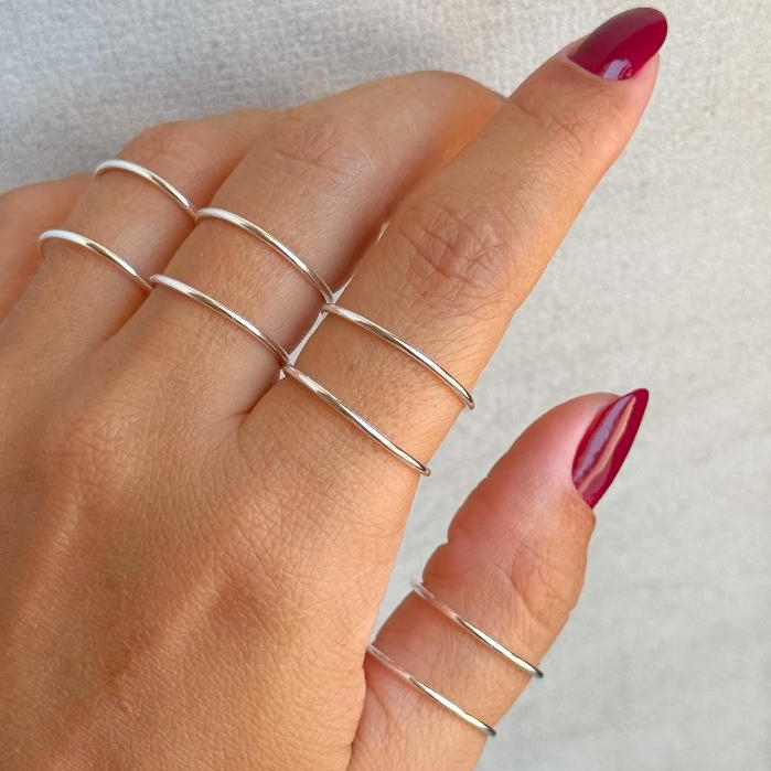 Anel Prata 925 Fio Redondo Liso Duplo Regulável Feminino Tamanho Ajustável Sofisticado Ouro 18k