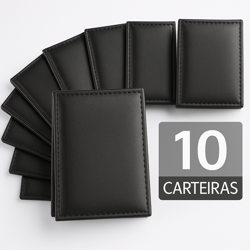 KIT 10 Carteira Slim Masculina Couro - Porta Cartão  - 5 - 10 - 20 Unidades