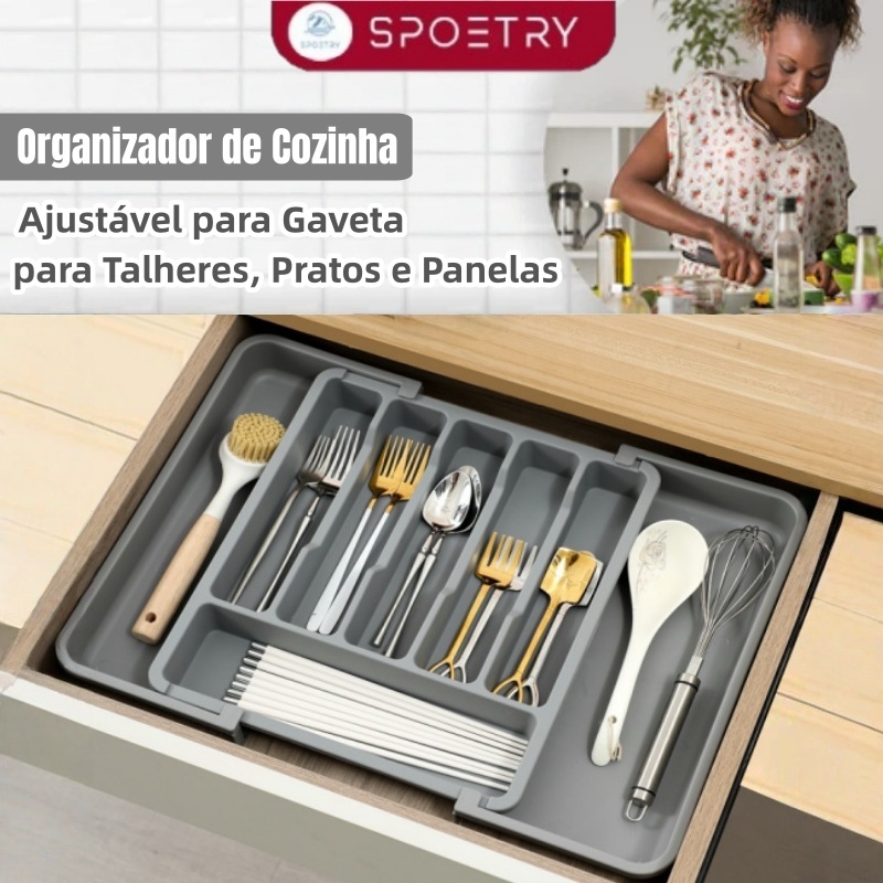 Organizador para Armário de Cozinha, Gaveteiro Grande para Pratos, Panelas e Talheres com Divisórias