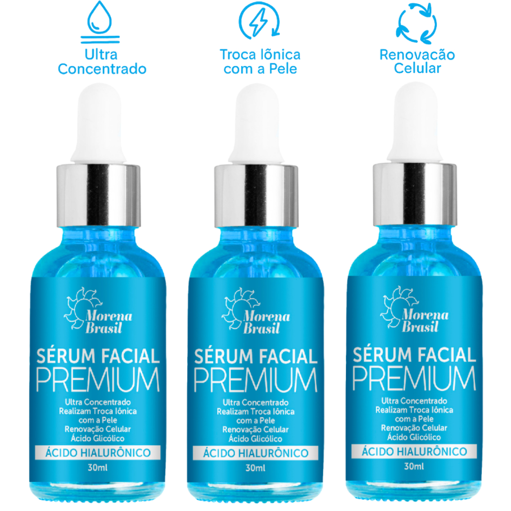 Kit 3X Sérum Facial Ácido Hialurônico Morena Brasil -  Pele Renovada, Redução de Olheiras & Inchaço