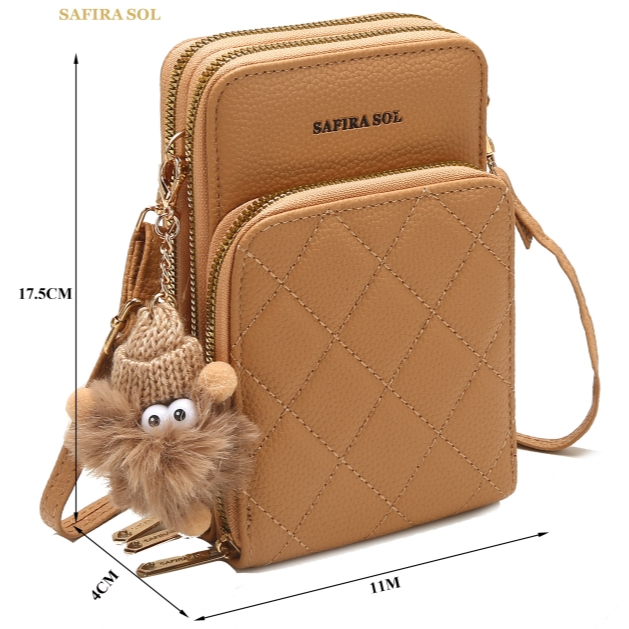 Bolsa Transversal Feminina Porta Celular com 3 Divisorias Transversal 3 Ziper com chaveiro LT632