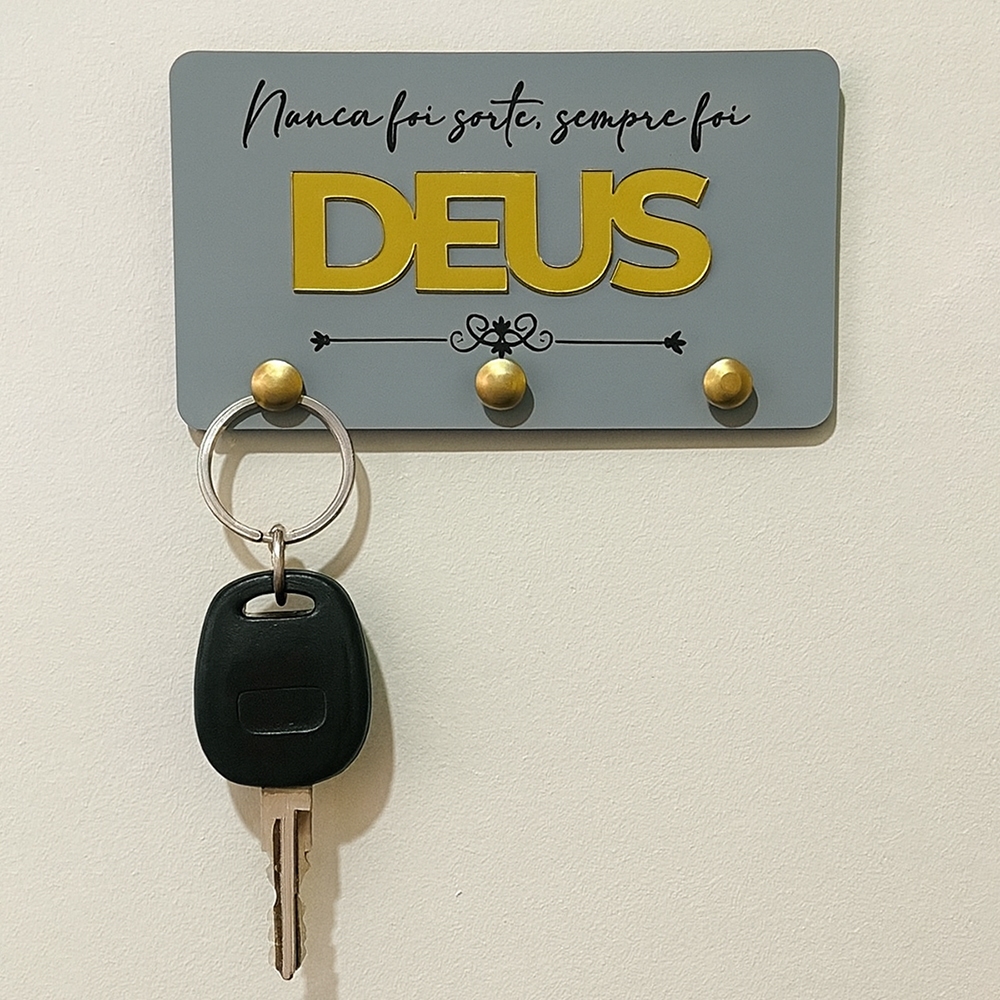 Porta Chaves Organizador Escrita Deus Em MDF Premium