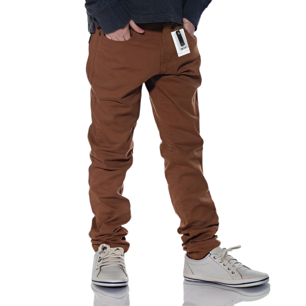 Roupa Infantil Calça Jeans com Elastano Colorida Bebê Menino Marrom Caramelo