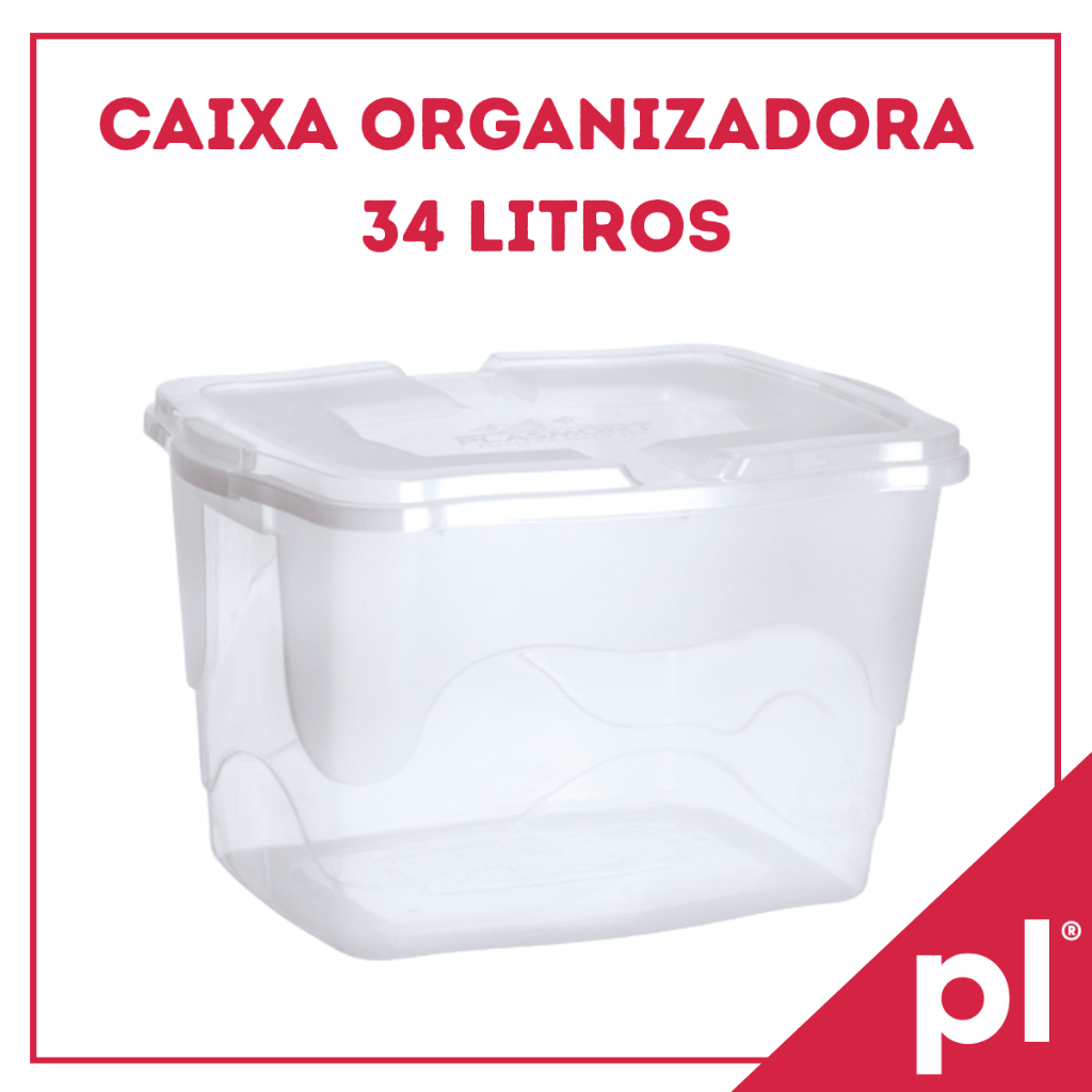 Kit Caixas Organizadoras Transparentes 34L Com Trava Brinquedos Livros Documentos Roupas