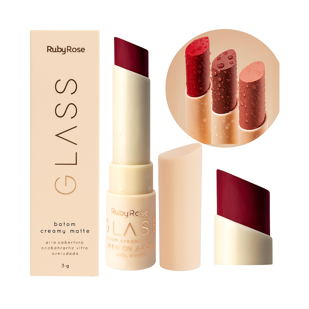 Batom Bala Glass Creamy Matte Maquiagem Ruby Rose
