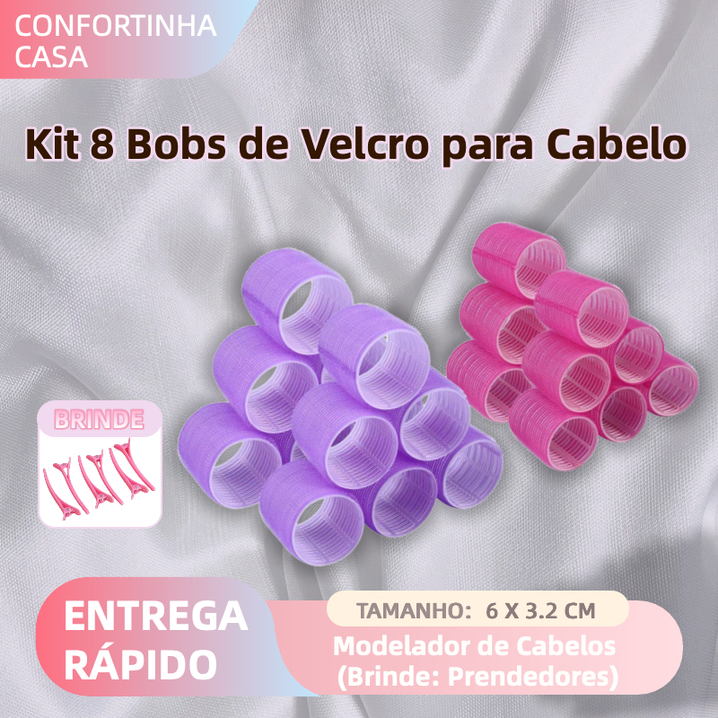 Kit com 8 Bobs de Velcro para Cabelo + 8 Prendedores – Modeladores DIY – Tamanho Único 6,3x3,2cm