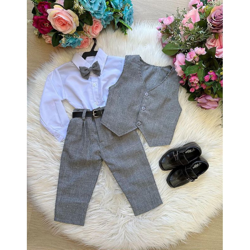 conjunto infantil pajem colete cinza
