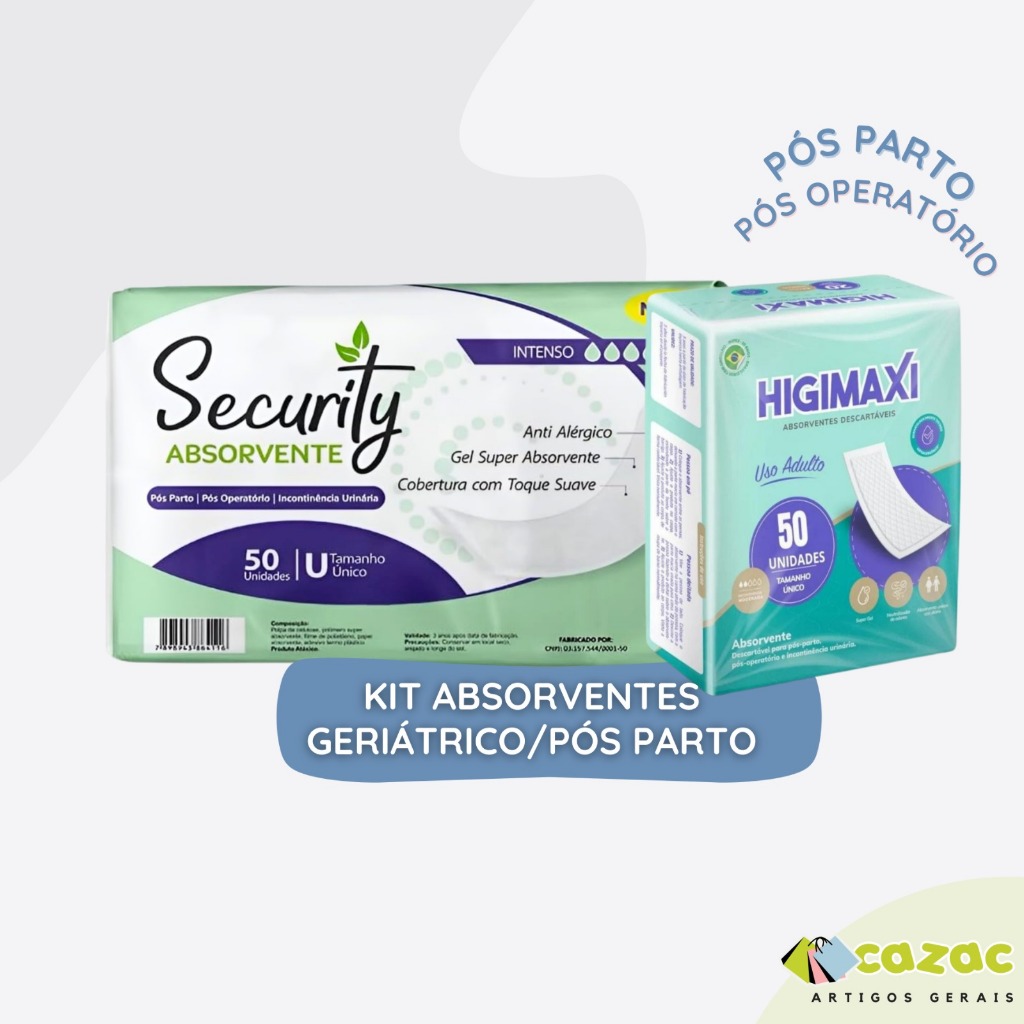 Absorvente Geriátrico Idoso Incontinência Pós Parto/Operatório Unisex Pacote 50 Unidades Sortido