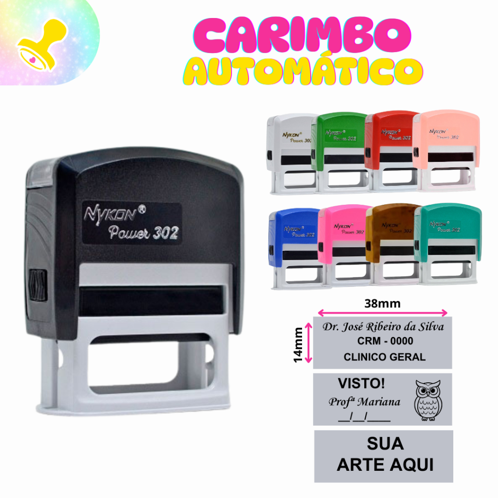 Carimbo Automático Personalizado com seus dados logo médico professora visto profissional nykon 302