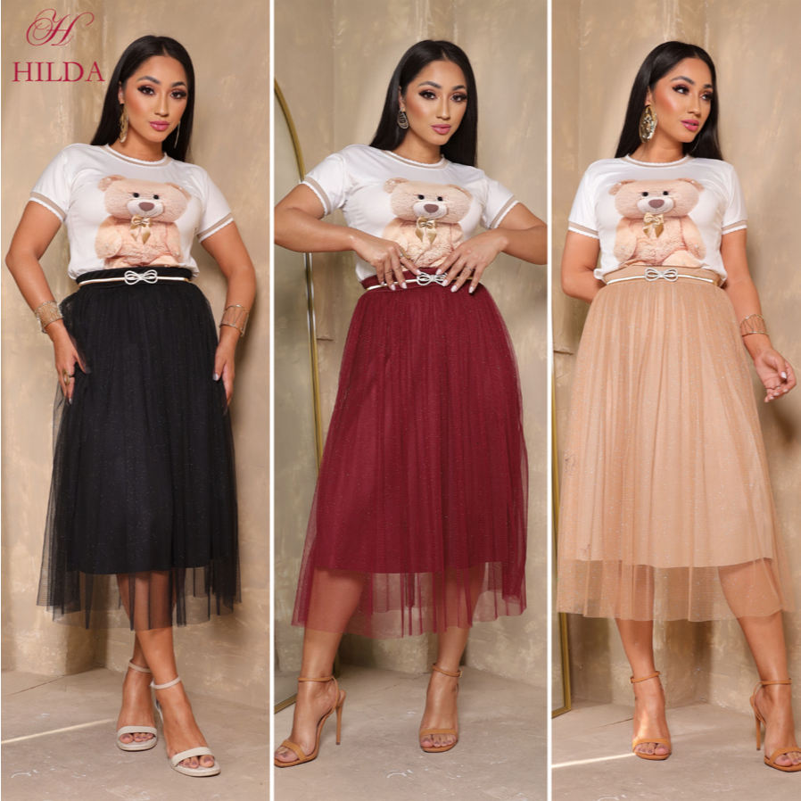 Saia Tule Midi de Brilho Glitter forrada Lisa Moda evangélica Fardamento Festividade Congresso