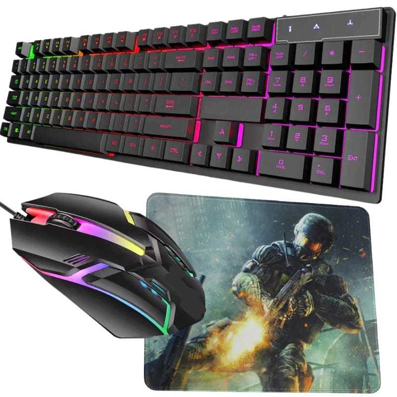 Kit Teclado Gamer Semi Mecanico Led Rgb Usb Xbox Pc + Mouse Gamer e Mouse Pad/Kit Teclado sem Led + mouse sem led + pad
