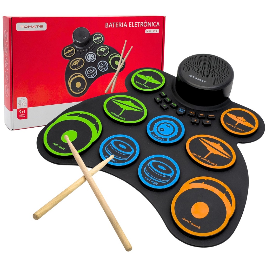 Bateria Eletrônica Portátil Roll Up 7 ou 9 Pads Infantil Recarregável USB MIDI Dobrável
