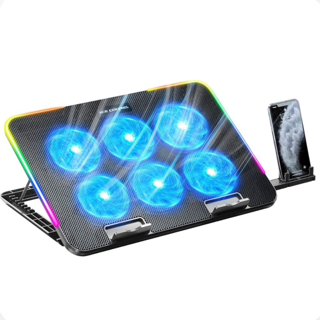 Suporte Base Refrigerada Notebook 6 Coolers Fans Ventoinhas Potentes Iluminação Rgb
