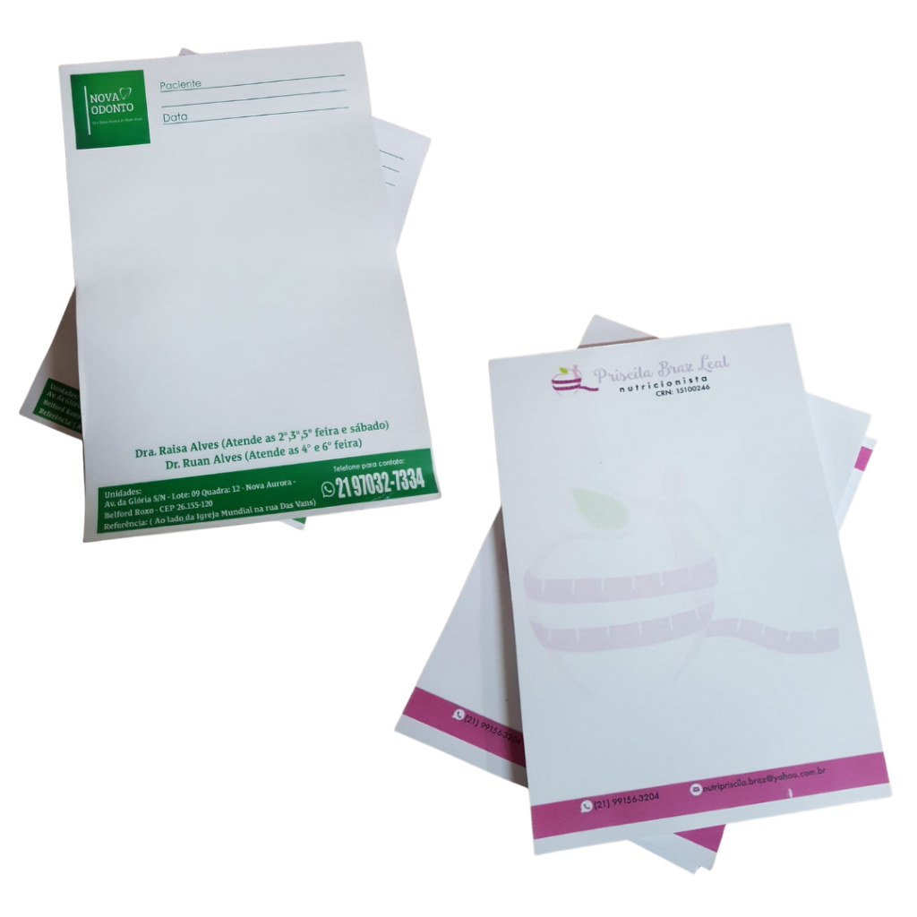 5 Blocos Receituário A5 e A4 com 50 Folhas 75G Papelaria Personalizado Controle Anotações