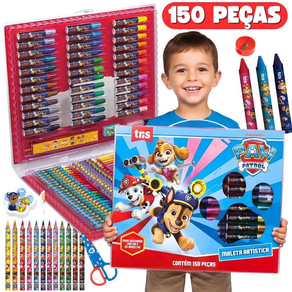 Estojo Maleta De Pintura Patrulha Canina Kit Infantil Para Pintar Desenhar c/150 Peças