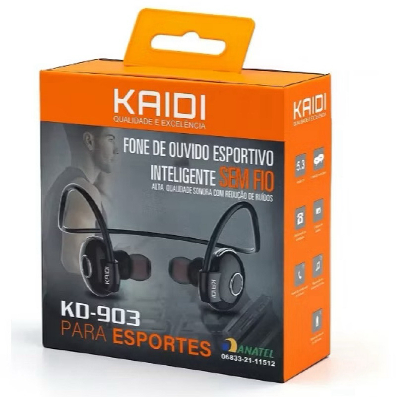 Fone De Ouvido Bluetooth Sem Fio Kaidi Kd903 - Ideal P/Esportes - Corrida Academia Bike
