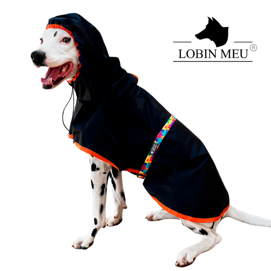 Capa de Chuva Pet Ajustável Preto e Laranja