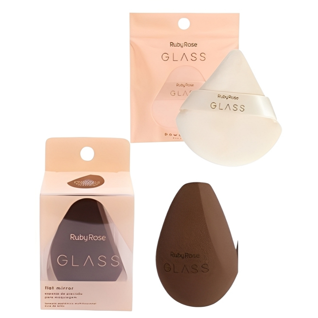 Kit C/2 Esponjas Linha Glass Ruby Rose powder puff/flat mirror