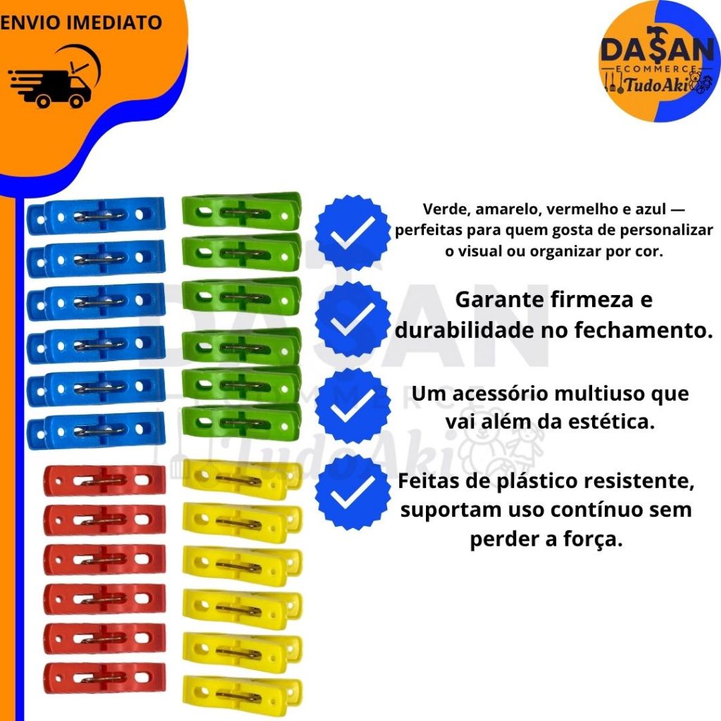 Prendedor de Roupa Plástico 3x5cm – Cores Sortidas e Alta Fixação