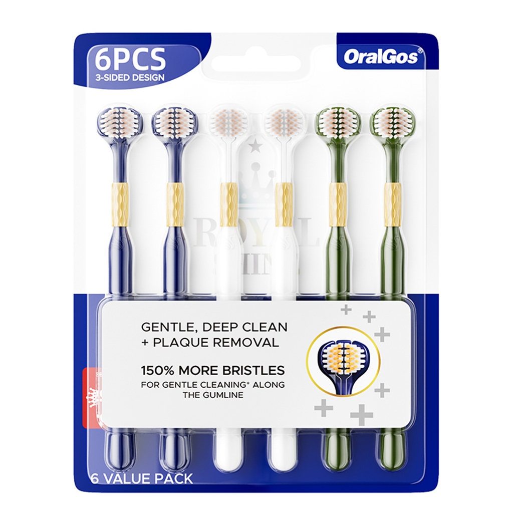 OralGos Escova Dental 3 Lados, Limpeza Profunda, Cerdas Macias, Para Gengivas Sensíveis