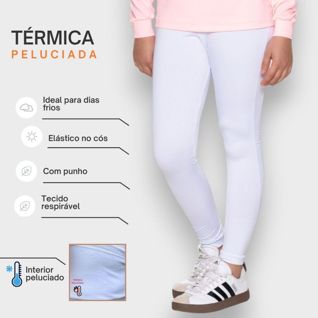 Calça Juvenil Menina Térmica Segunda Pele Peluciado Menina Proteção ao Frio Unissex Menino