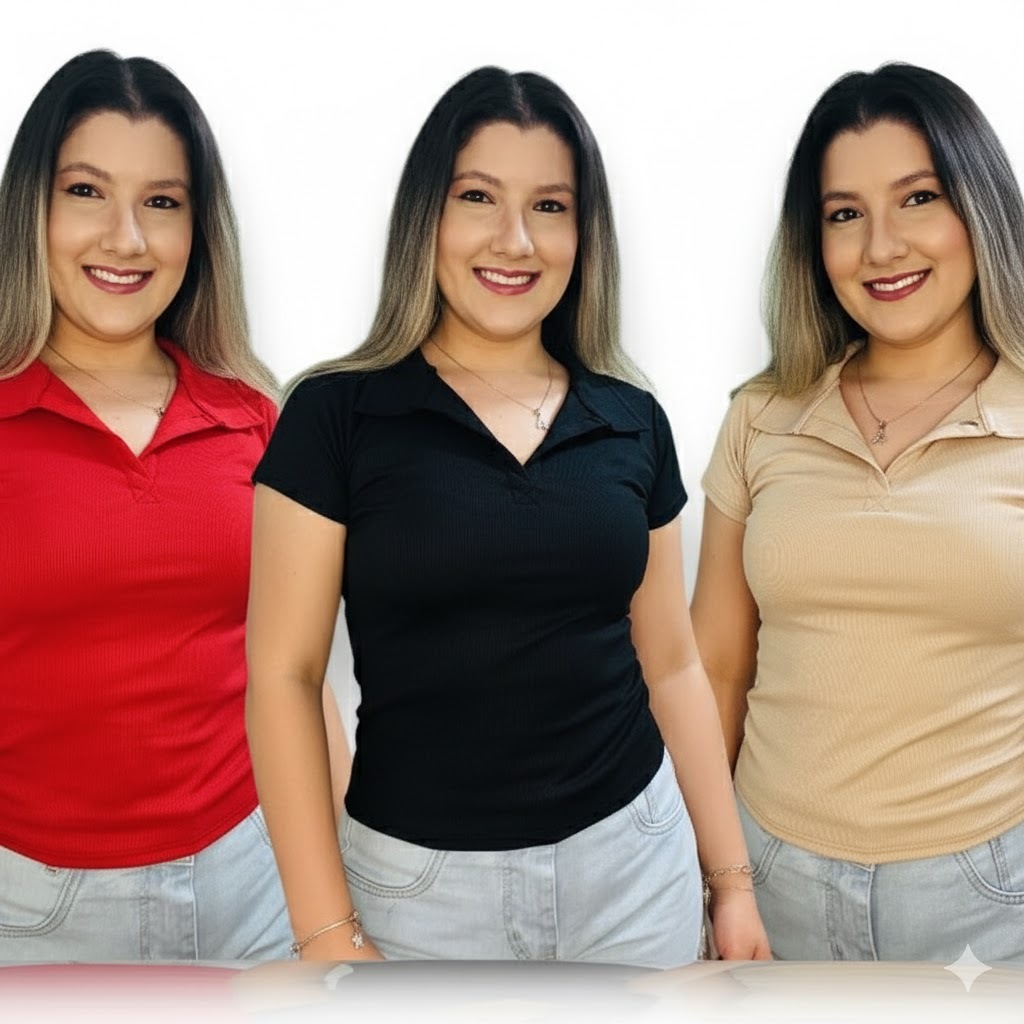 Blusa Polo Baby Look Curtinha Tendência das Blogueira