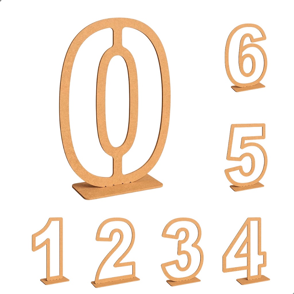 Número Decorativo MDF Cru Com Base Para Festas Eventos Decoração Personalizável 30cm ou 60cm
