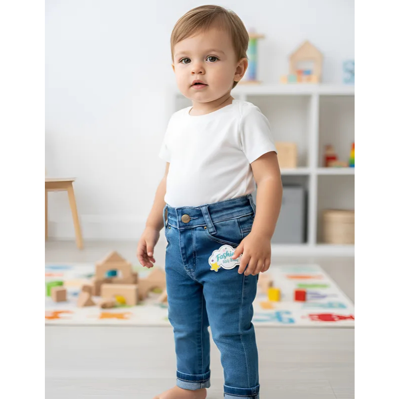 Calça Jeans Cintura Elástico Infantil Bebê Menino
