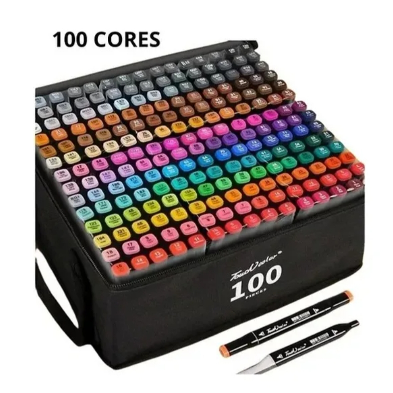 Conjunto de marcadores permanentes de ponta dupla 100/120 cores desenho design arte premium