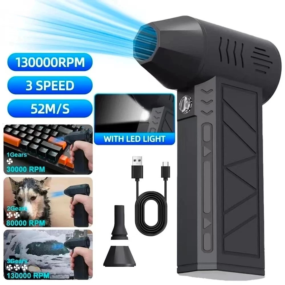 Mini Soprador Ventilador De Ar Turbo Jet Fan 130000 Rpm 3 Potências Usb Preto