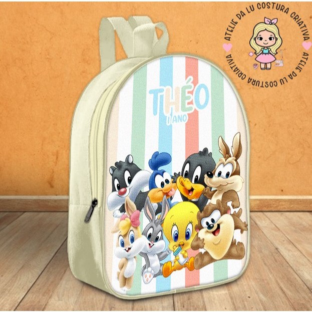Mochila  Looney tunes 20x26 em nylon personalizada - lembrancinha