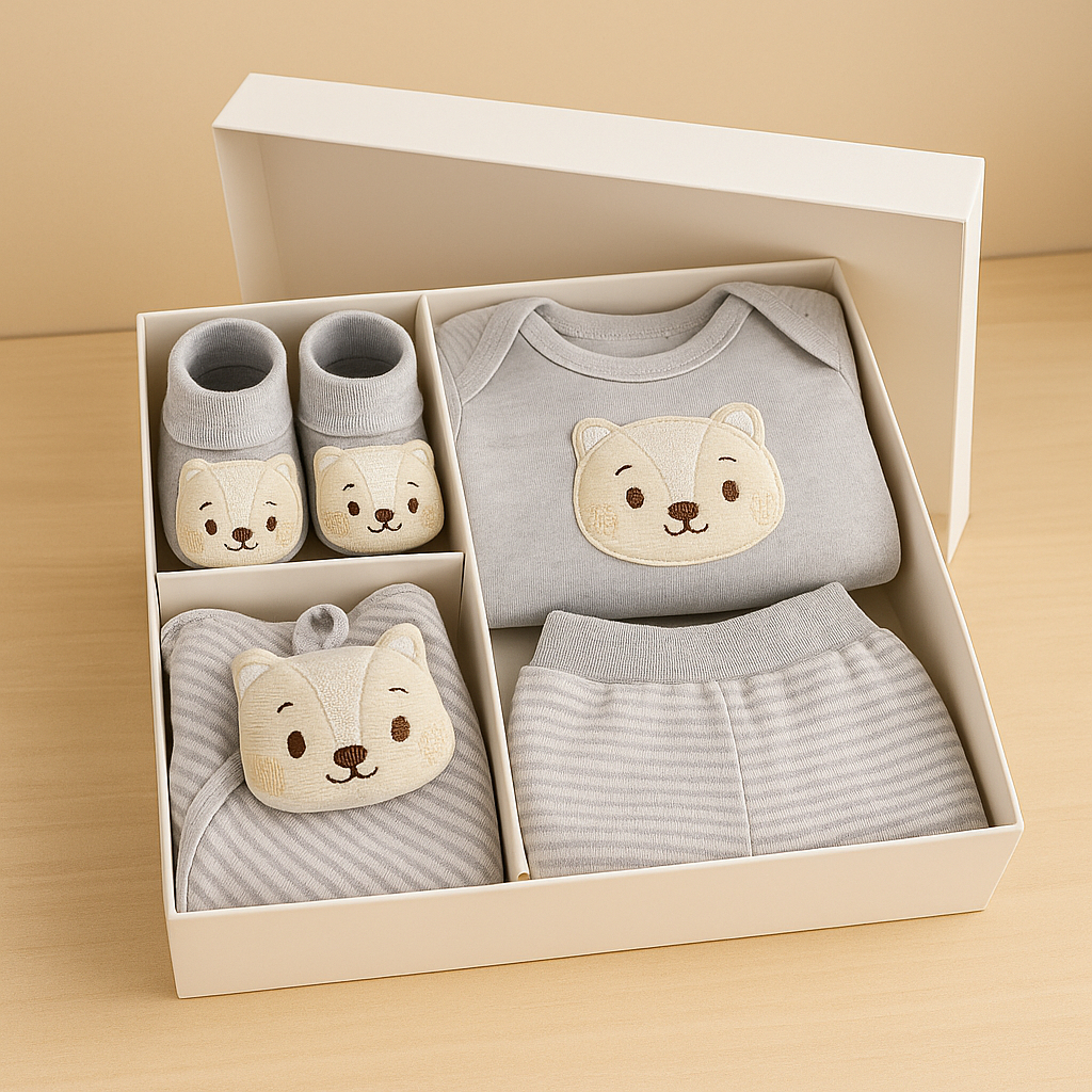 Presente Bebê Recém Nascido 4 Peças Body Calça Mijão Sapatinho Meia Pantufa 3D e Naninha Enxoval