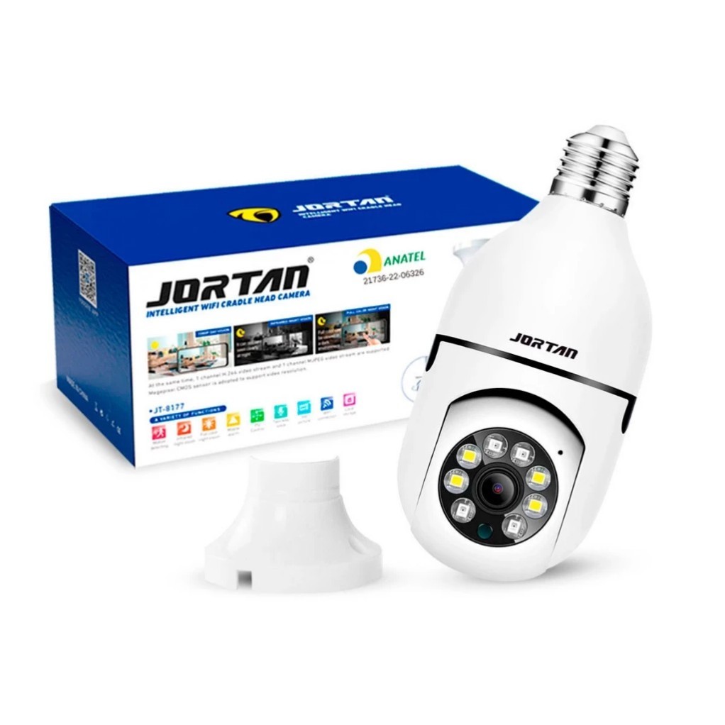 Câmera de Segurança Wi-Fi Inteligente JORTAN JT-8177 Visão Noturna Áudio Bidirecional Proteção IP44