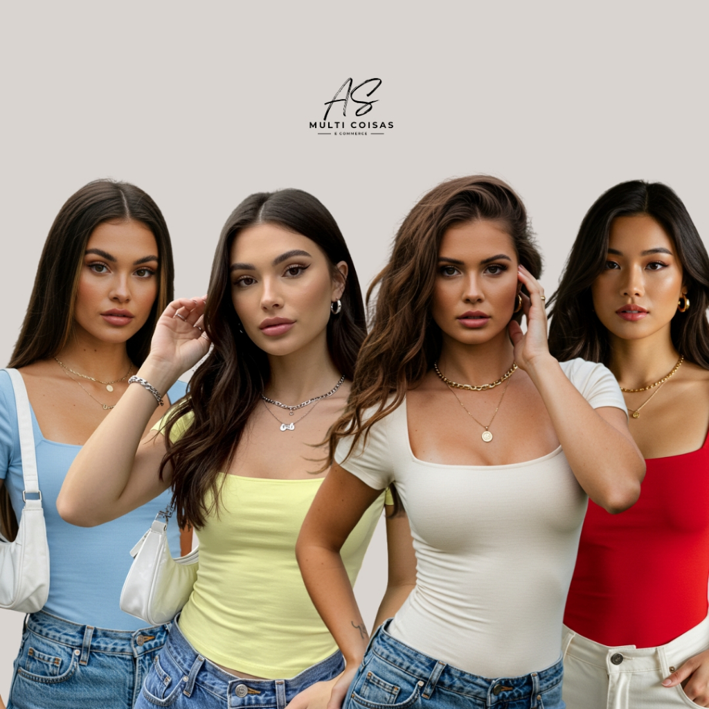 kit 4 Blusinha Baby Look - Casual Dia a Dia Elegante Básica Lisa Moderna Tendência Influencer