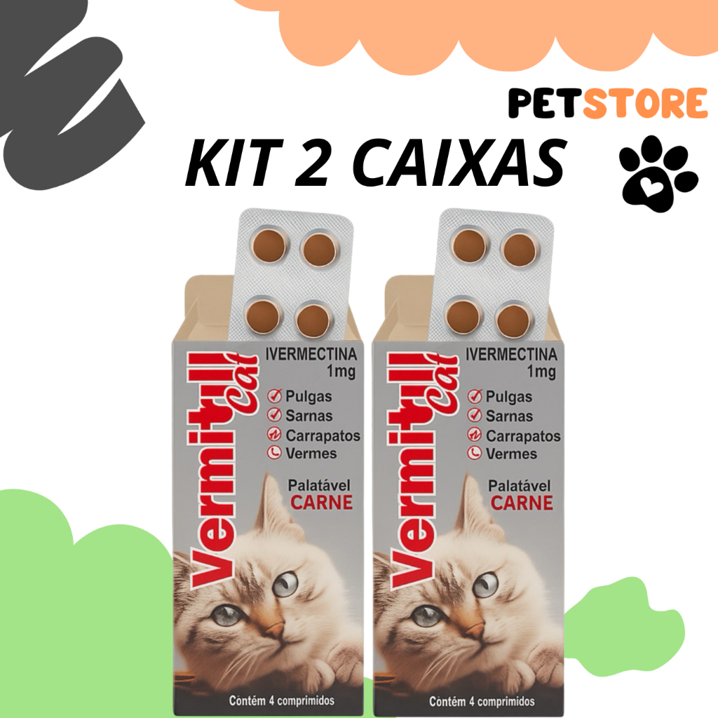 Anti Pulgas e Carrapatos Vermitril Gatos Comprimidos Mastigaveis