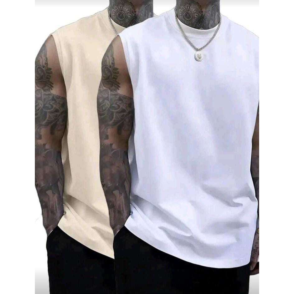 Kit 2 Regatas Machão Camiseta Camisa Cavada Algodão Masculina Casual Treino Lisa Esporte Casual
