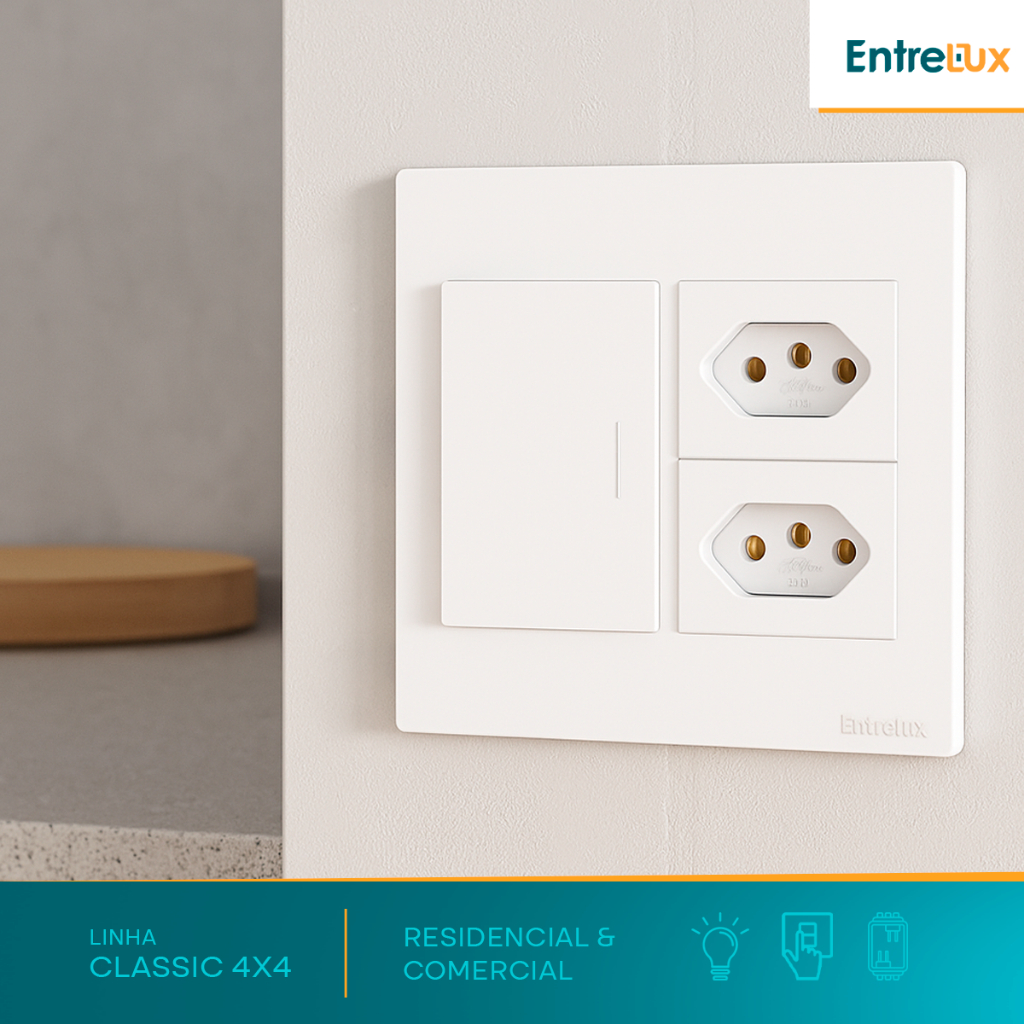 Conjunto 1 Interruptor Grande 10a com 2 Tomadas 10a 20a 4x4 Entrelux